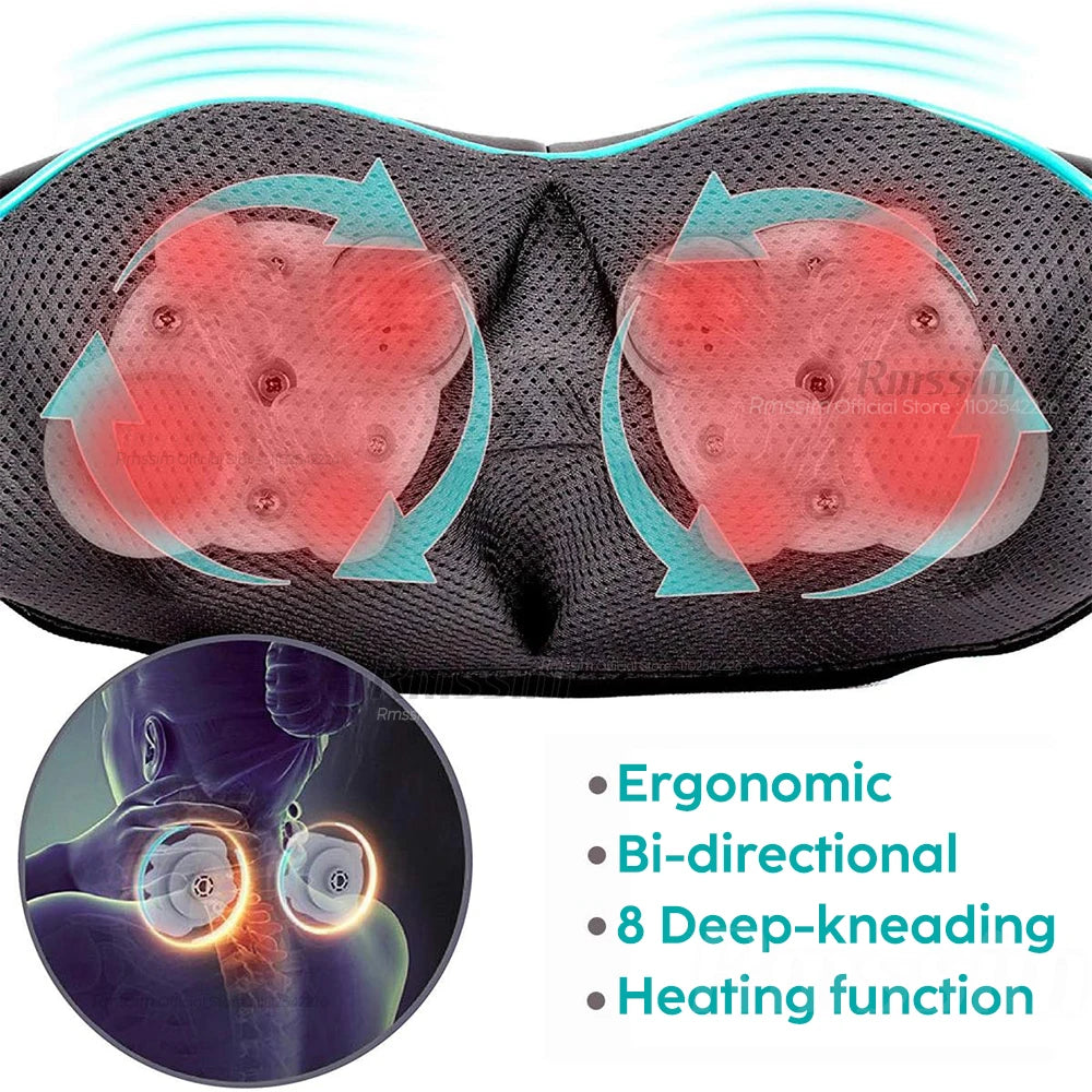 Shiatsu Neck and Shoulder Massager Heated Back Massager U Shape Deep Kneading Electric Massage Pillow for Neck Waist Leg Body